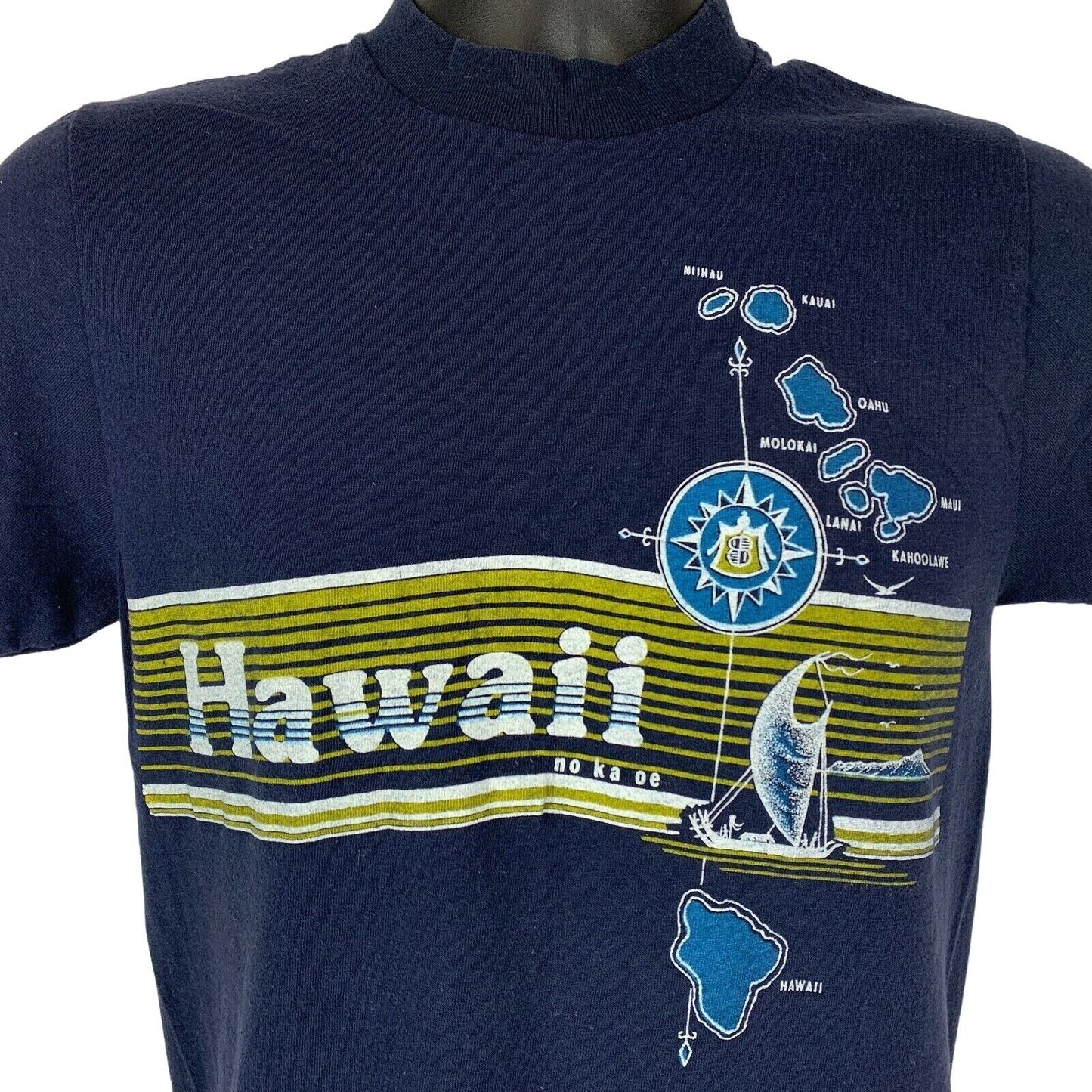 Hawaii No Ka Oe Vintage 70s T Shirt XS X-Small Hawaiian Blue Made In USA Tee