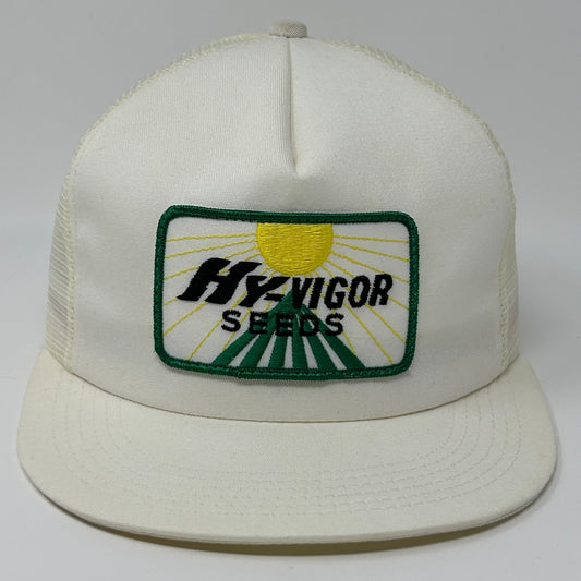 Vintage Hy-Vigor Seeds Trucker Hat Cap White Farmer Farming Snapback K-Products - Neon Vintage