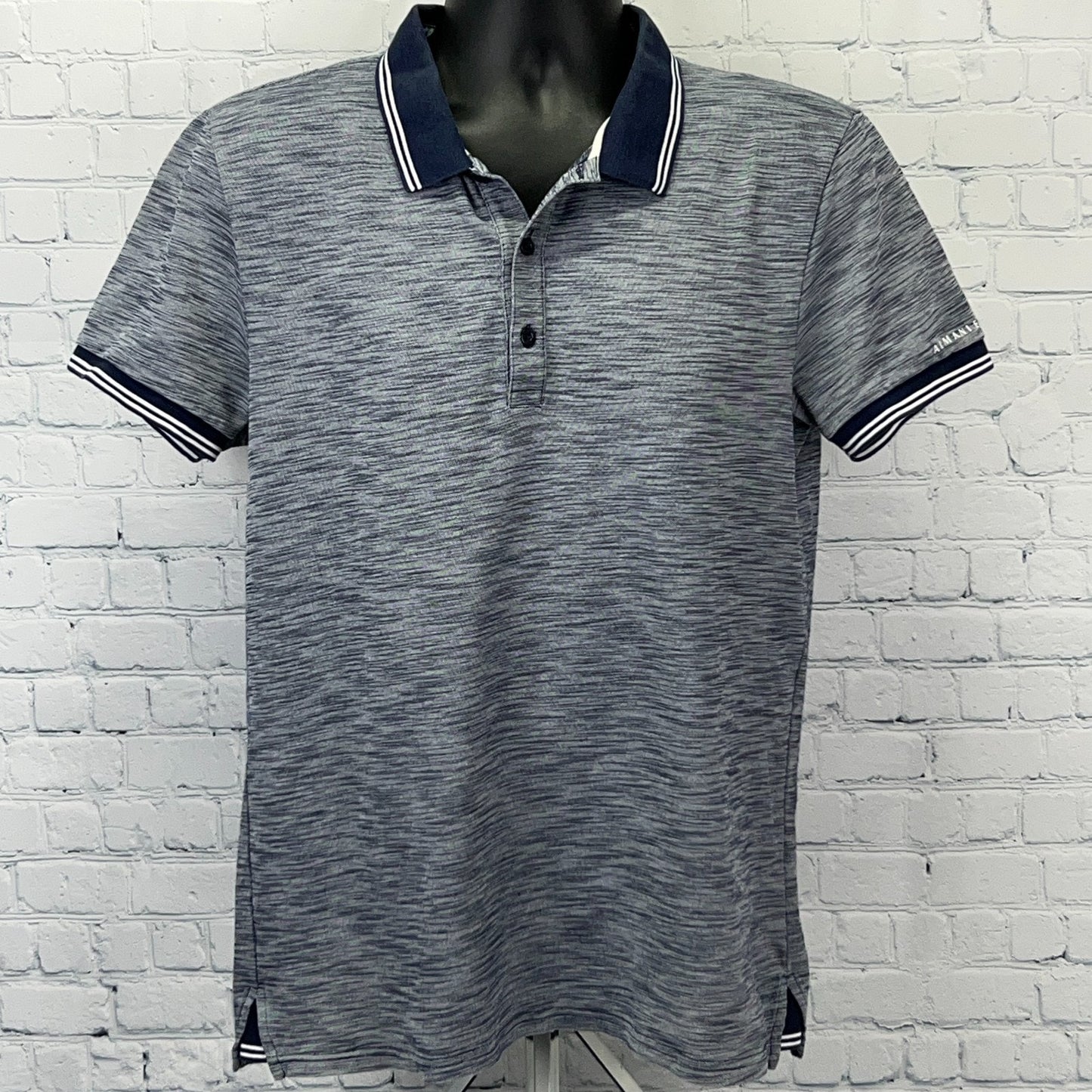 Armani Exchange Polo Shirt Mens L Large AX Space Dye Stripes Short Sleeve Blue