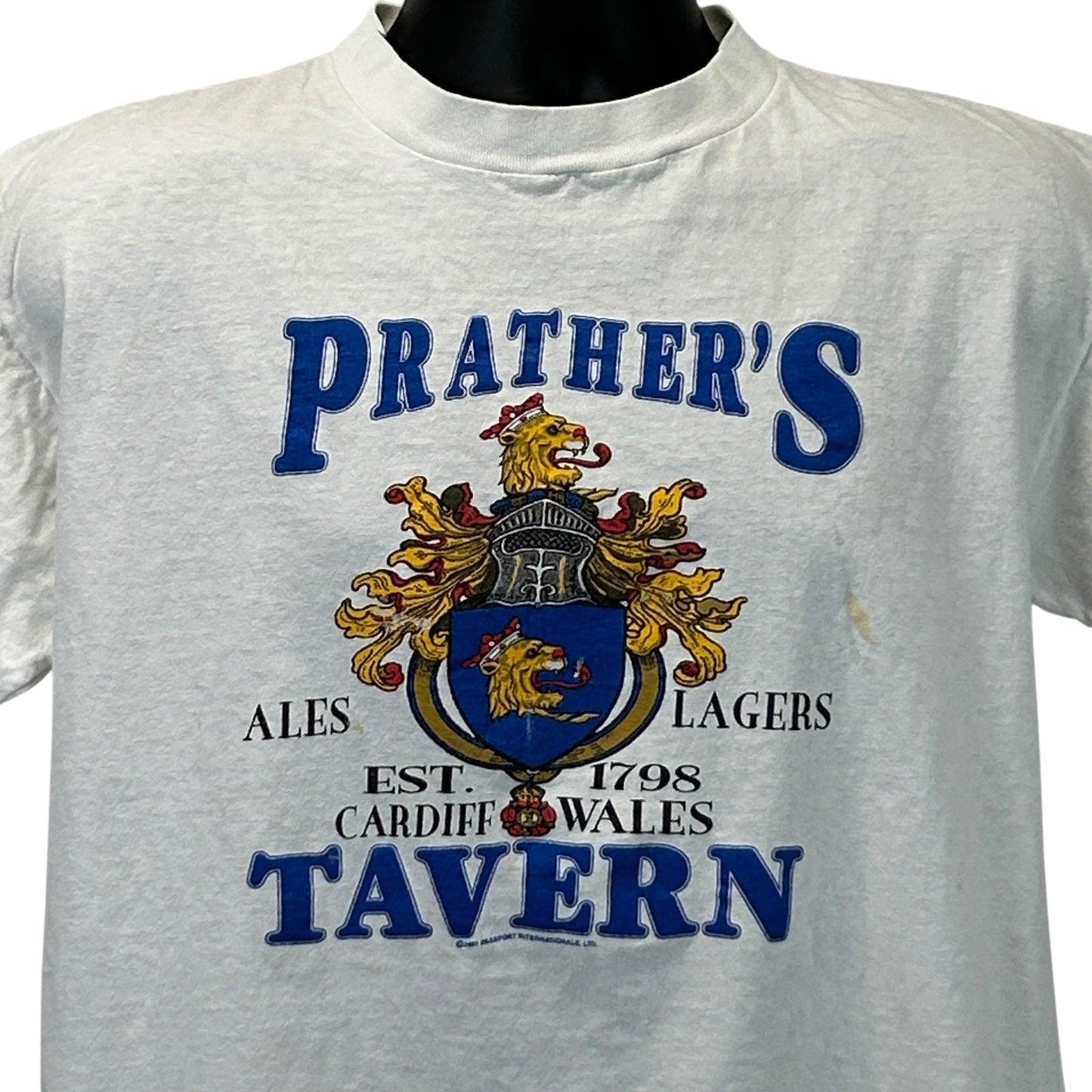 Vintage Prathers Tavern Cardiff Wales T Shirt Mens L Large White 90s Welsh USA