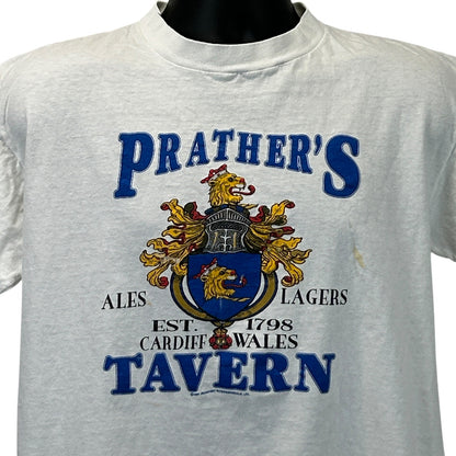 Vintage Prathers Tavern Cardiff Wales T Shirt Mens L Large White 90s Welsh USA