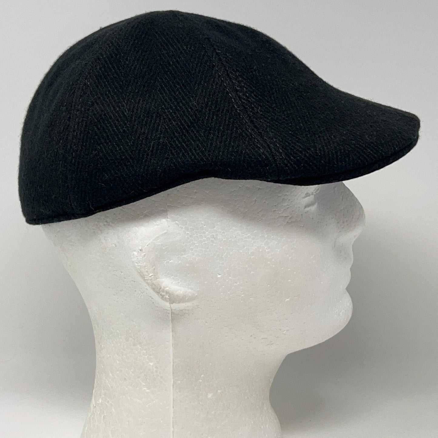 Wool Blend Herringbone Flat Cap Hat Ivy Newsboy Cabbie Driving Scally Black S-M