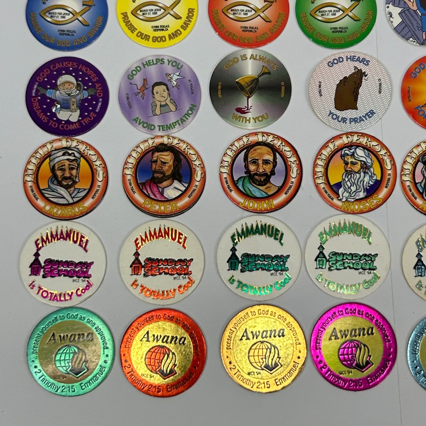 Vintage 90s Lot of 70 Christian Milk Caps Pieces Pogs Slammers Mats Jesus Bible