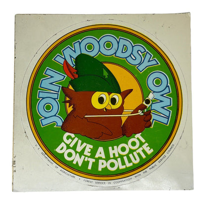 Join Woodsy Owl Vintage 80s Sticker Give a Hoot Don't Pollute Forest Service 4"