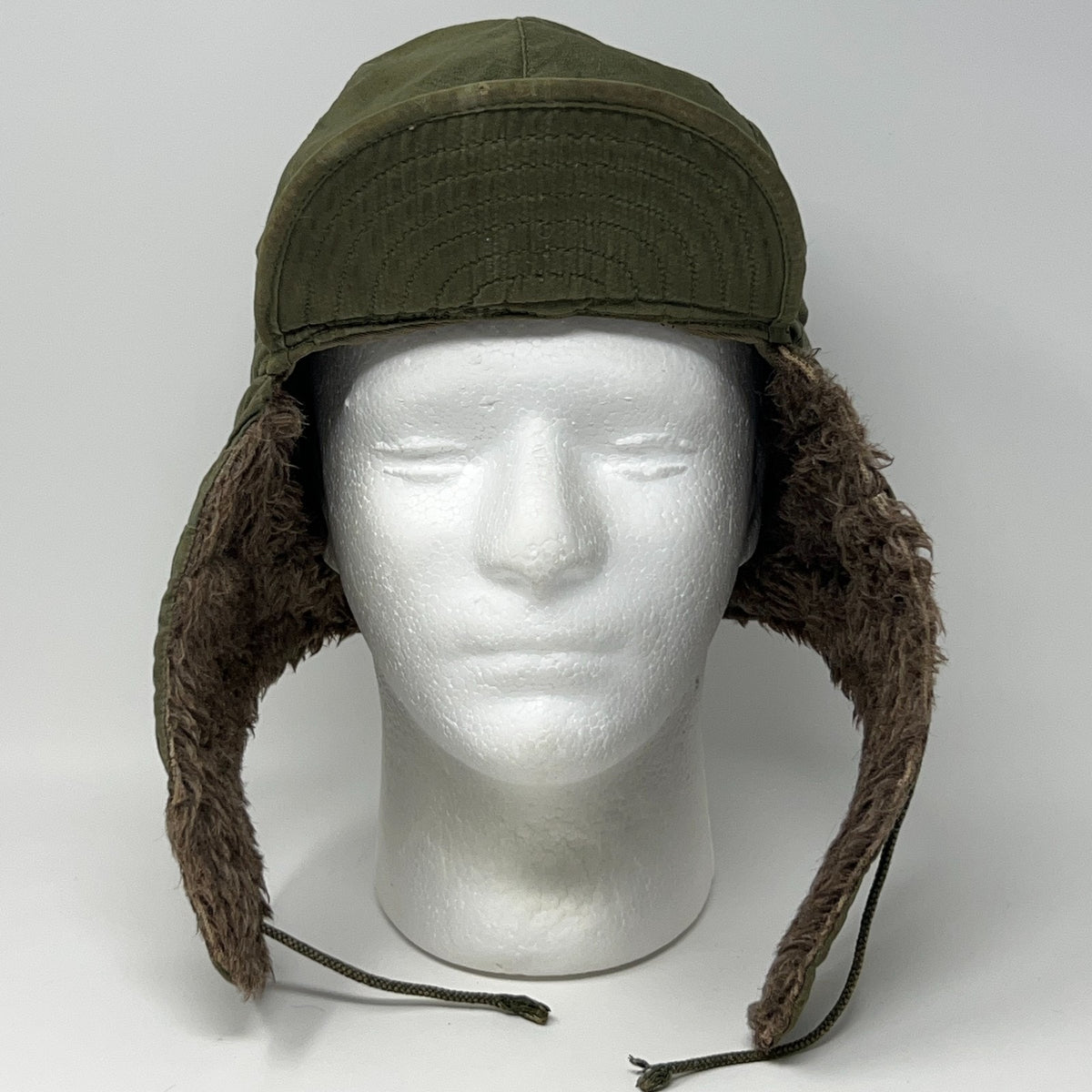 Vintage 1950s US Army M-1951 Field Pile Cap Hat Korean War Olive Green Ear Flaps
