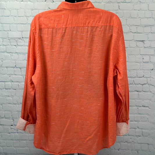 Robert Graham Linen Blend Button Front Shirt Flip Cuffs Blaze Orange Mens 4XL