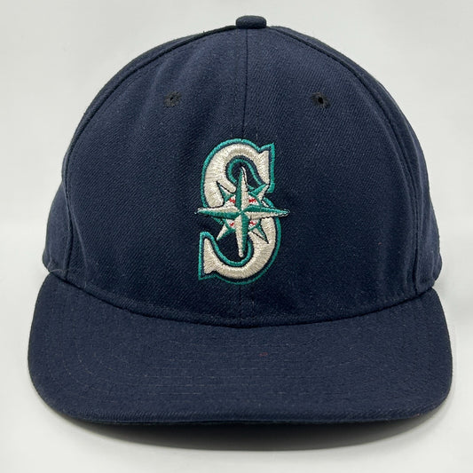 Seattle Mariners Hat Baseball Cap Blue New Era 59Fifty Made In USA Fitted 7 3/4 - Neon Vintage