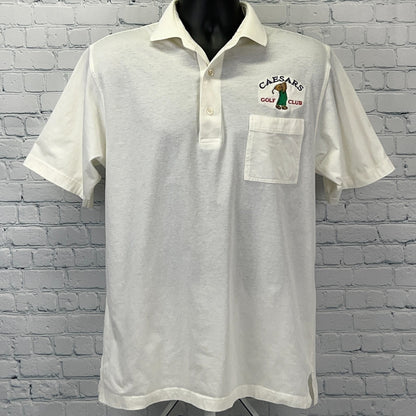 Vintage 80s Caesars Palace Golf Club Polo Shirt Las Vegas Casino White M Medium