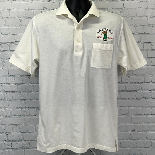 Vintage 80s Caesars Palace Golf Club Polo Shirt Las Vegas Casino White M Medium