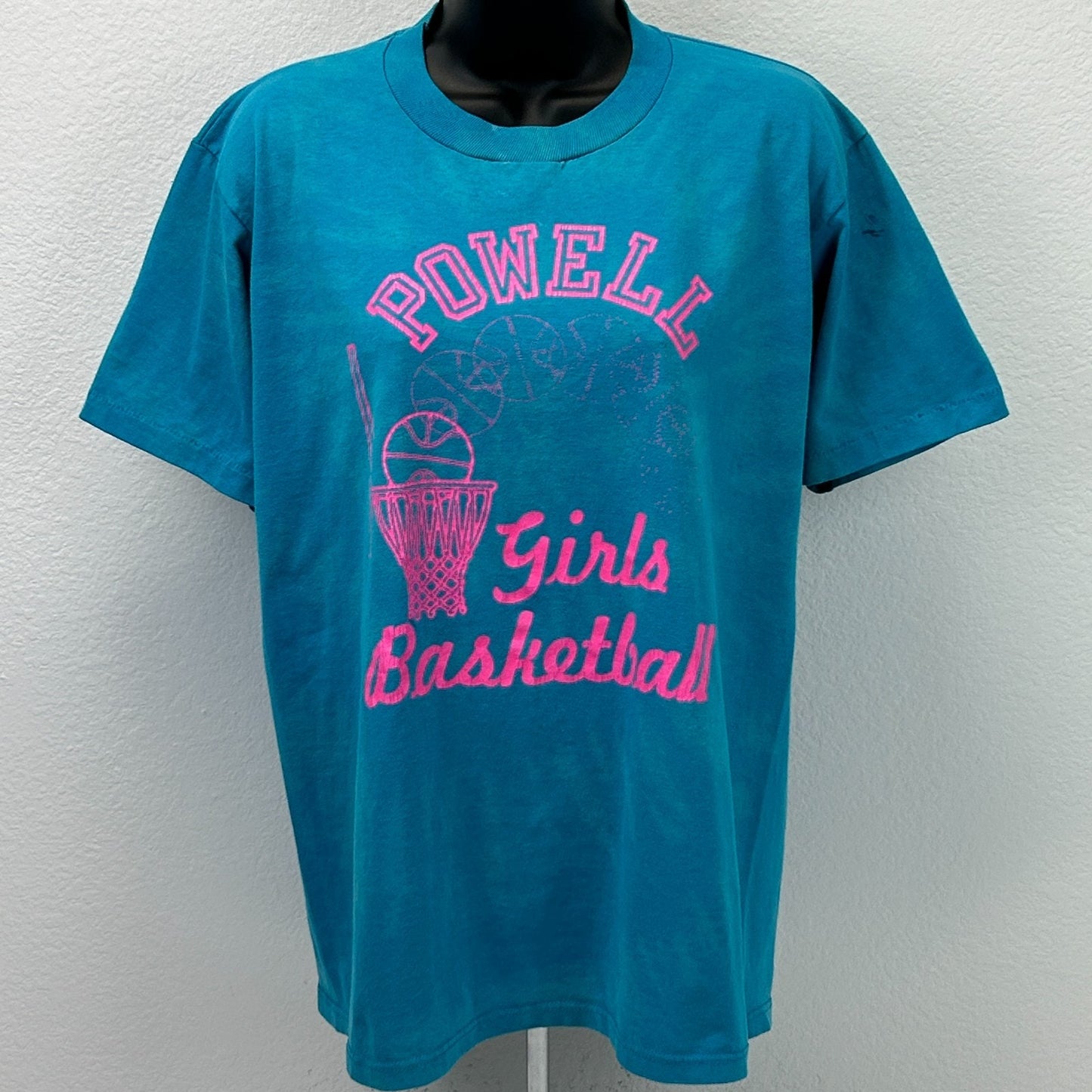 Vintage 90s Powell Girls Basketball T Shirt Blue Tie Dye USA Unisex M Medium