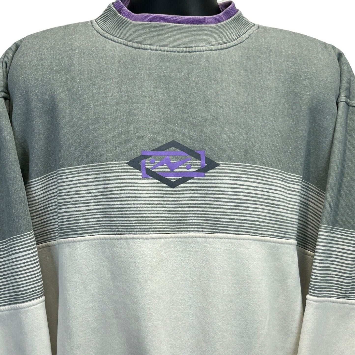 Vintage Layered Look Sweatshirt Large 90s Long Sleeve Striped Mens Gray