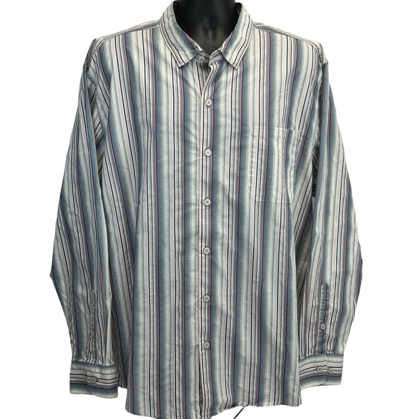 Tommy Bahama Button Front Shirt 2XL Blue Pink Striped Cotton Long Sleeve