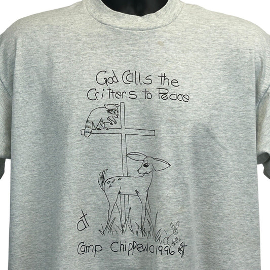 Camp Chippewa Vintage 90s T Shirt X-Large United Methodist Kansas USA Mens Gray