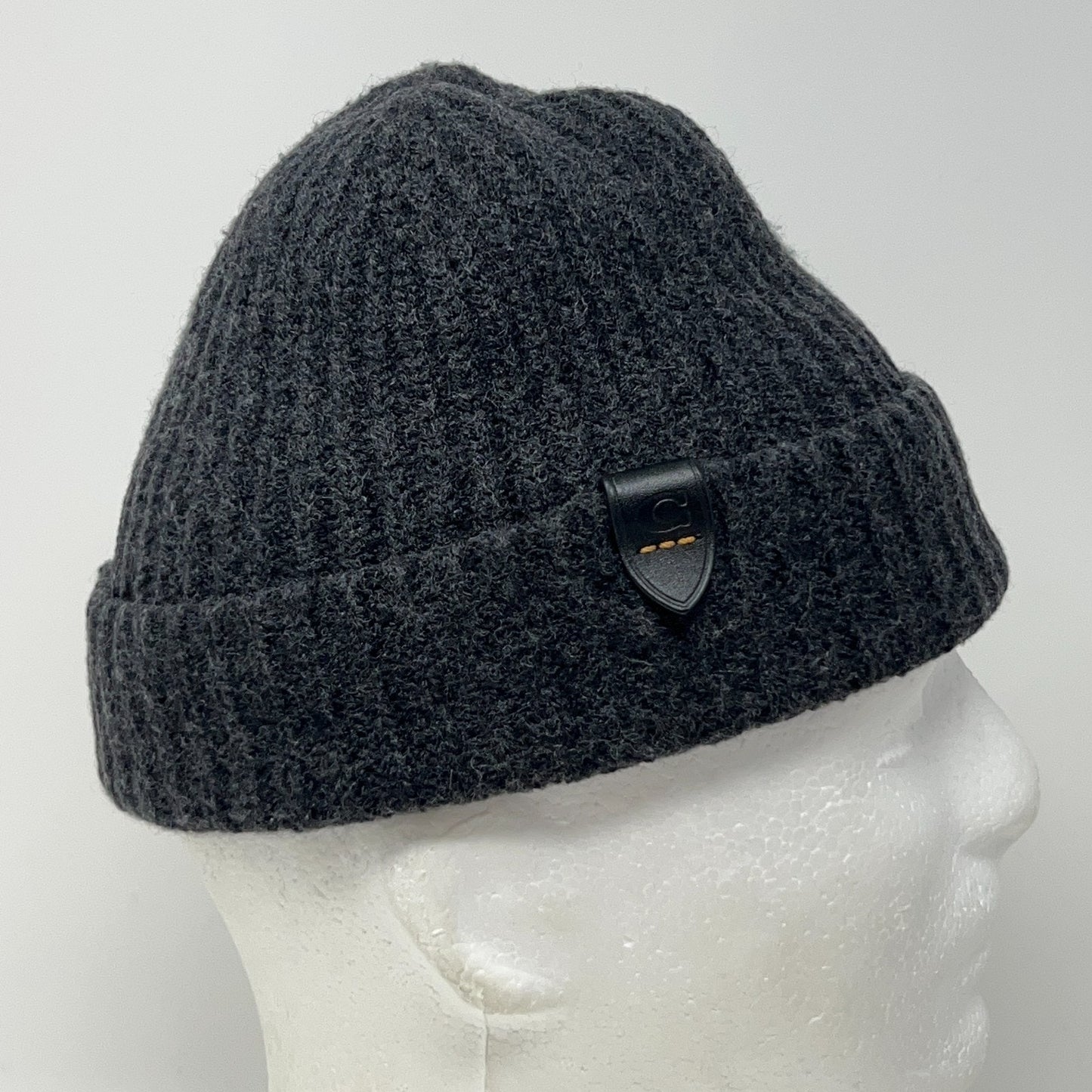 C Logo Womens Beanie Winter Hat Toque Flip Cuffed Ribbed Gray