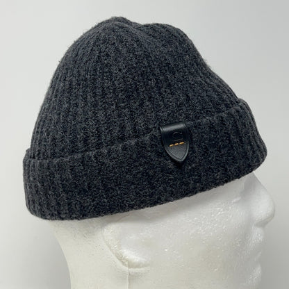 C Logo Womens Beanie Winter Hat Toque Flip Cuffed Ribbed Gray