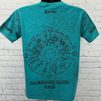 Rufyars Calendario Nazca Nasca Peru Zodiac Unisex Tee Teal Double Sided M Medium