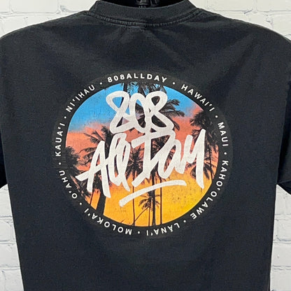 808 All Day T Shirt L Large Black Surfer Surfing Surfboarding Hawaii Hawaiian