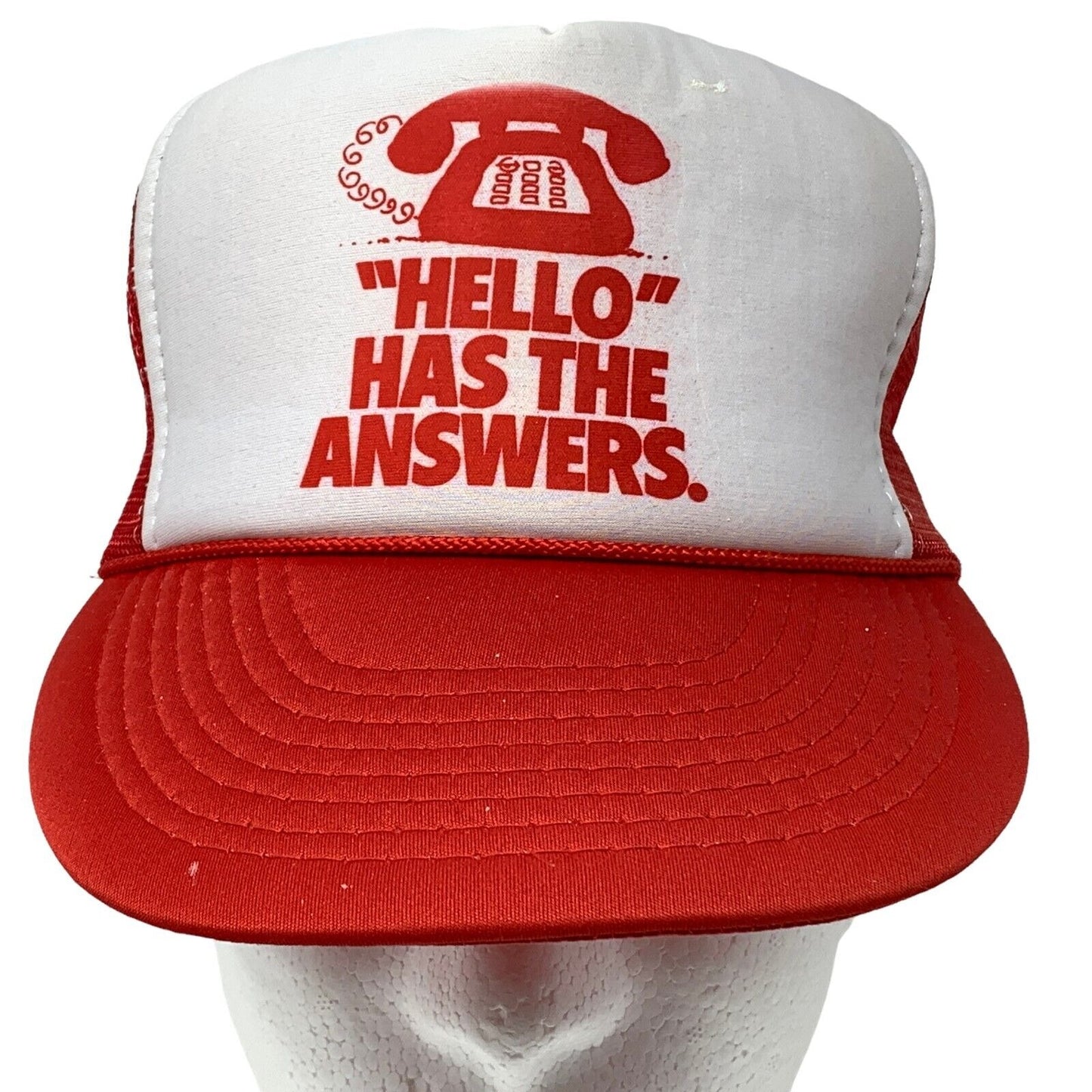 Hello Has The Answers 电话复古卡车司机帽 80 年代红色网眼棒球帽