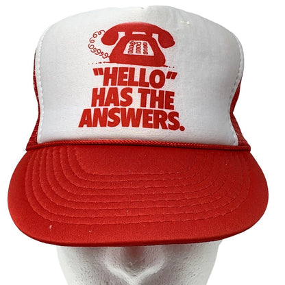 Hello Has The Answers Telephone Vintage Trucker Hat 80s Red Mesh Baseball Cap