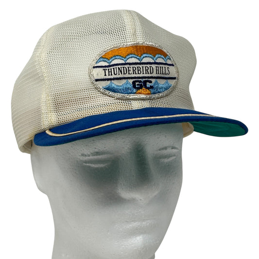 Vintage 80s Thunderbird Hills Golf Course Trucker Hat Cap White Golfer Full Mesh