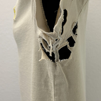 Distressed Polo Ralph Lauren T Shirt Mens M Medium Beige V Neck Short Sleeve Tee