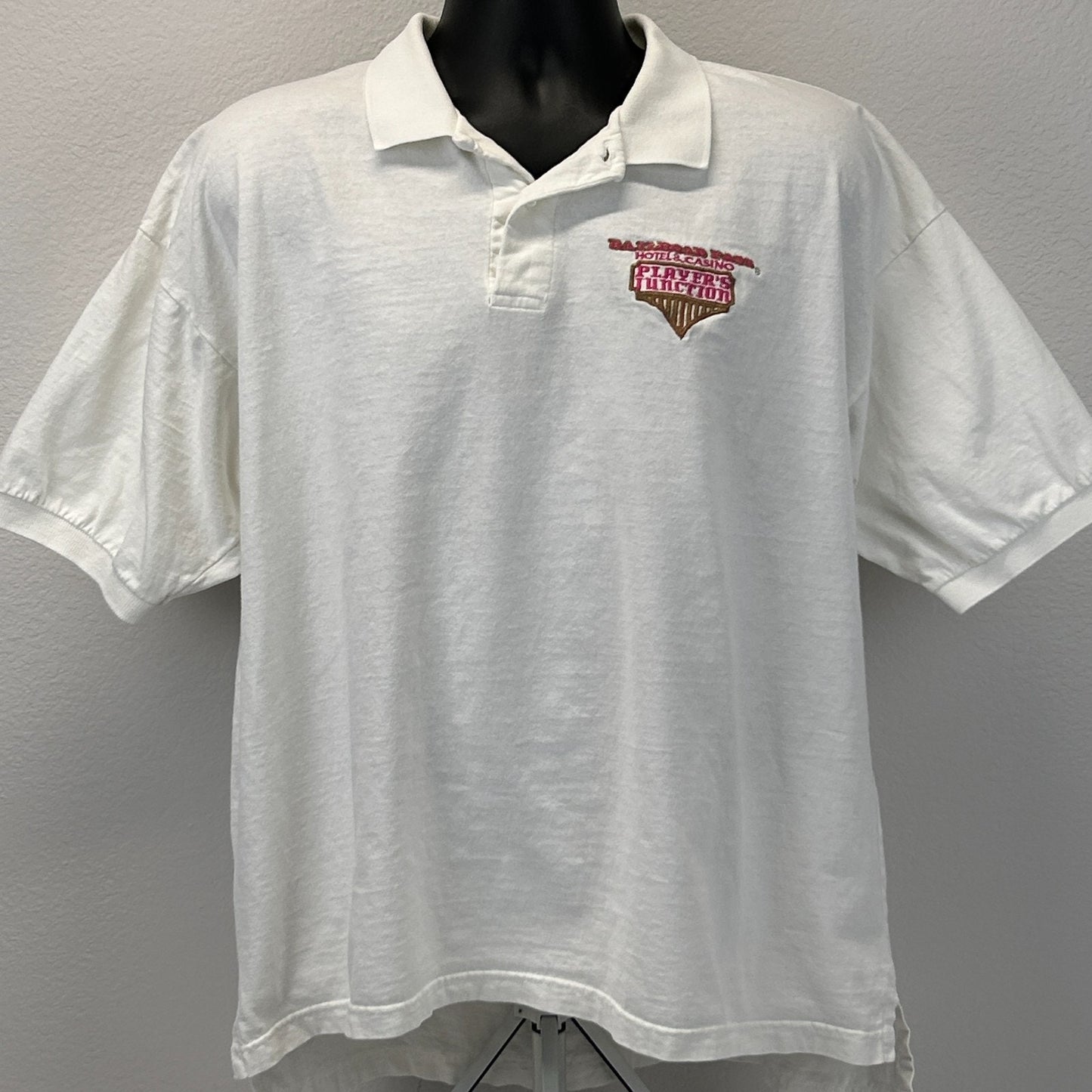 Vintage 90s Railroad Pass Casino Polo Shirt Henderson Las Vegas White XXL 2XL