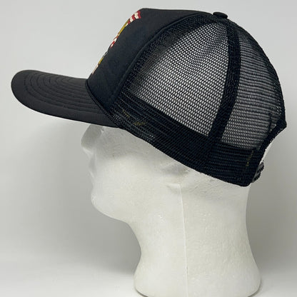 Vintage 80s Harley Davidson Trucker Hat Baseball Cap Eagle Flag Snapback Black