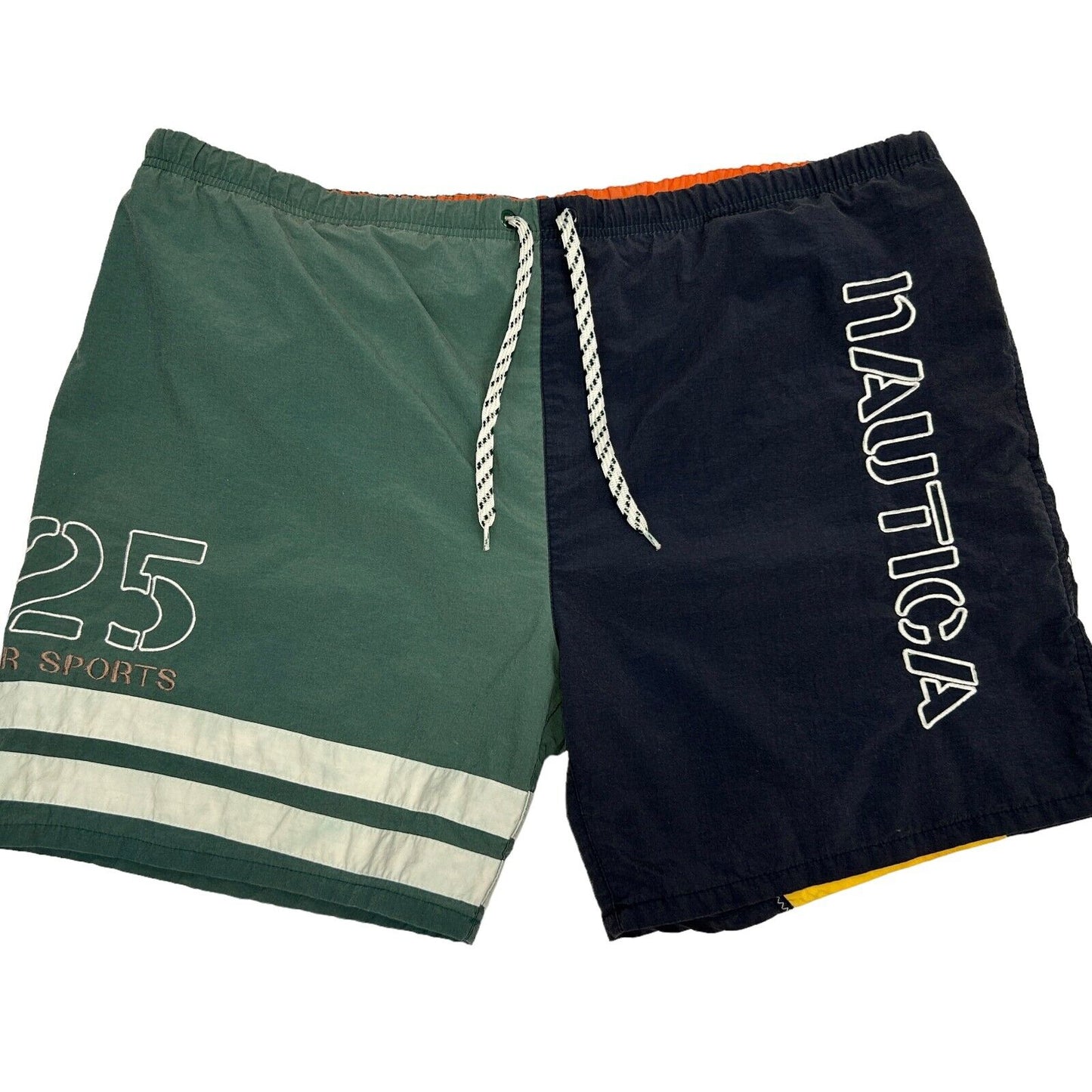 Nautica Vintage 90s Swimming Shorts X-Large Mesh Lined Trunks Mens Green Blue