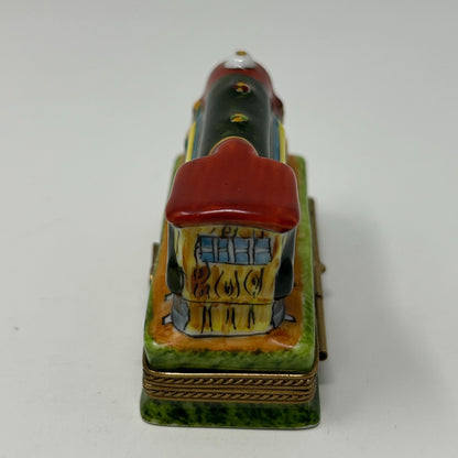Limoges France Peint Main Porcelain Hinged Train Engine Trinket Box Collectible