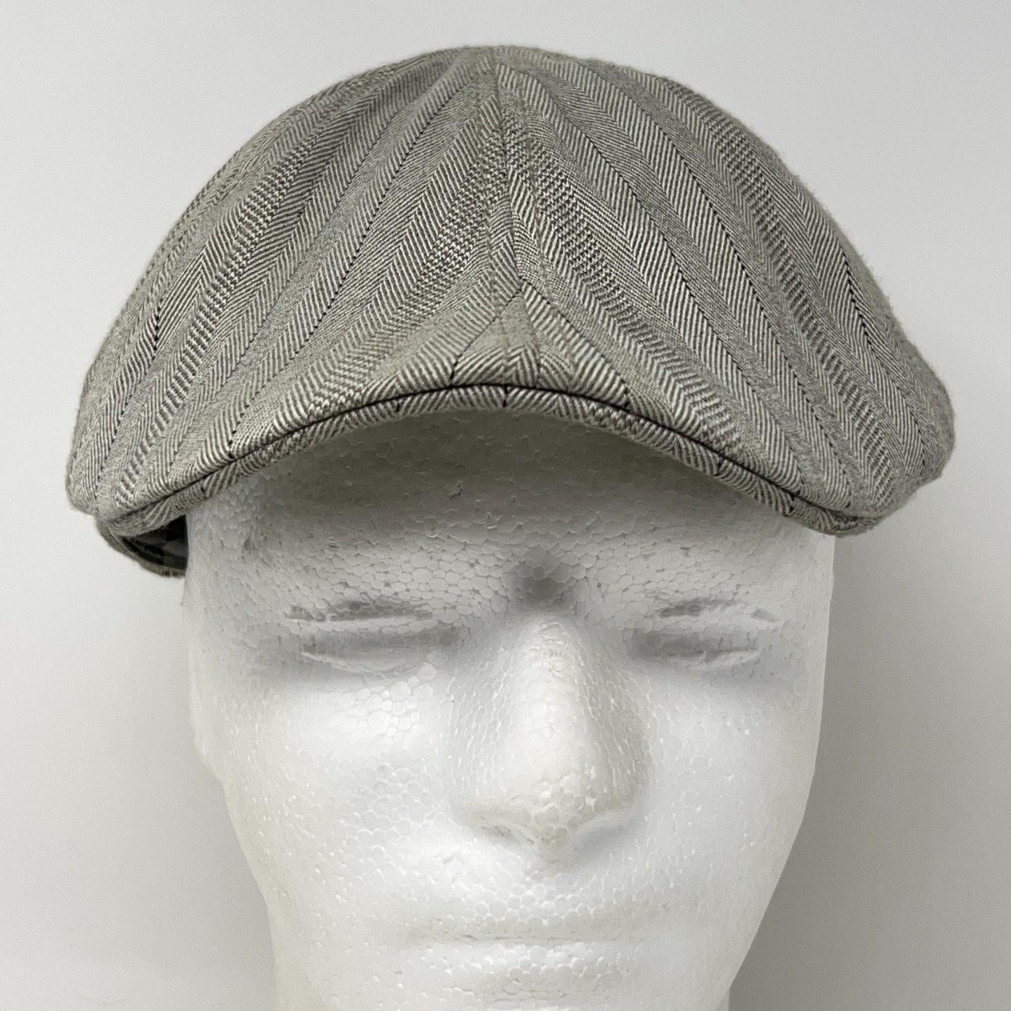 Vintage Stone Herringbone Flat Cap Hat Ivy Newsboy Cabbie Driving Beige S-M
