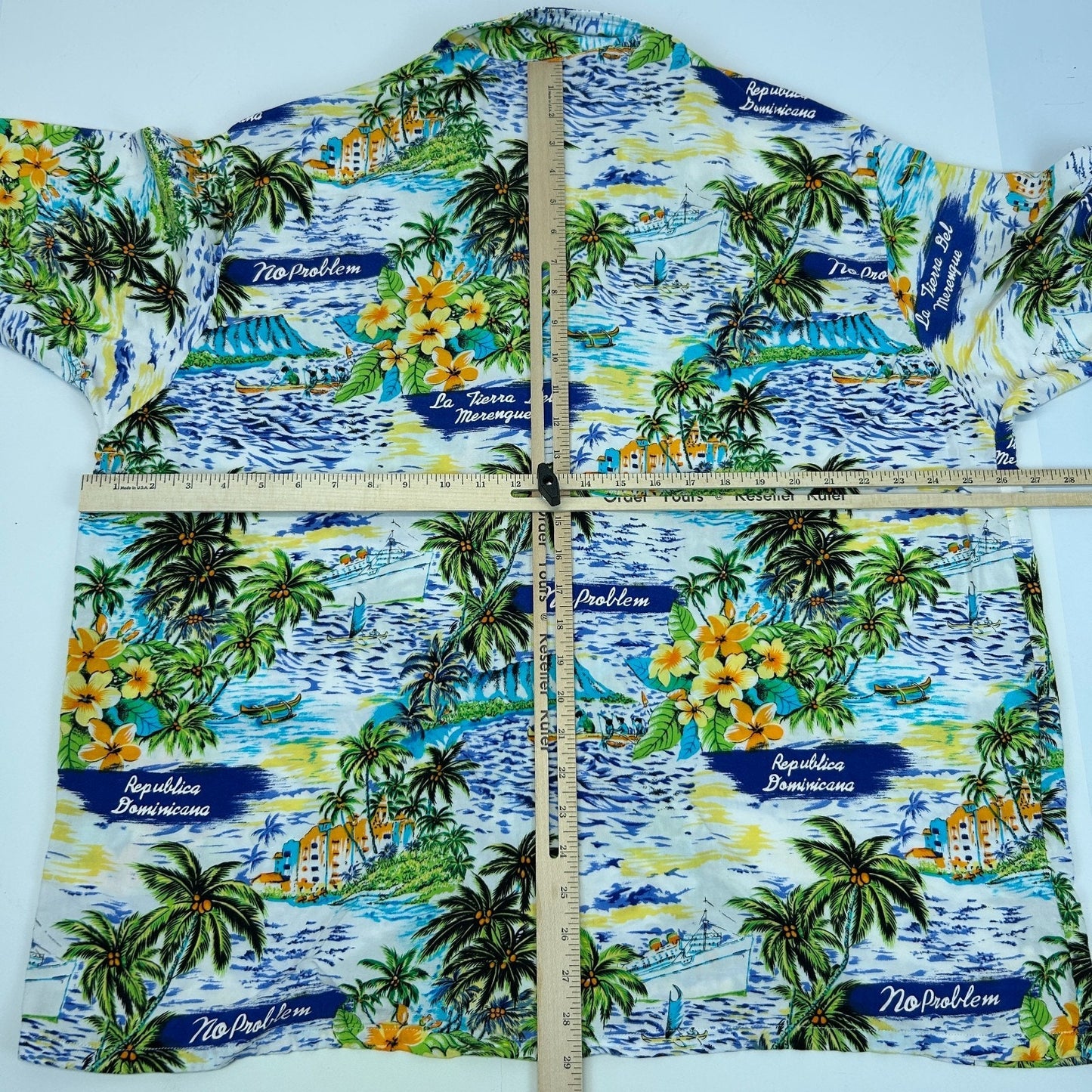 No Problem Dominican Republic Hawaiian Camp Shirt Tropical White Mens XL X-Large