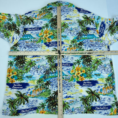 No Problem Dominican Republic Hawaiian Camp Shirt Tropical White Mens XL X-Large