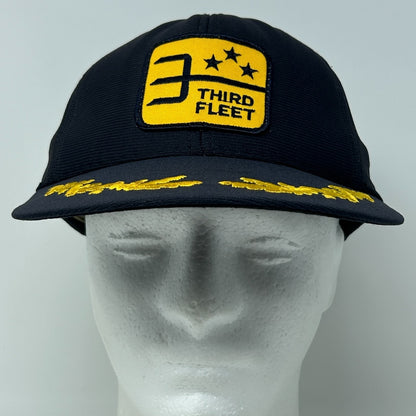 Vintage 80s Commander US Third Fleet Hat Baseball Cap USN Navy USA Snapback Blue