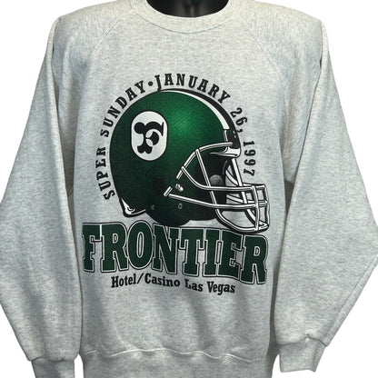 Sudadera vintage Frontier Casino Las Vegas para hombre XL X-Large gris Super Bowl 90s