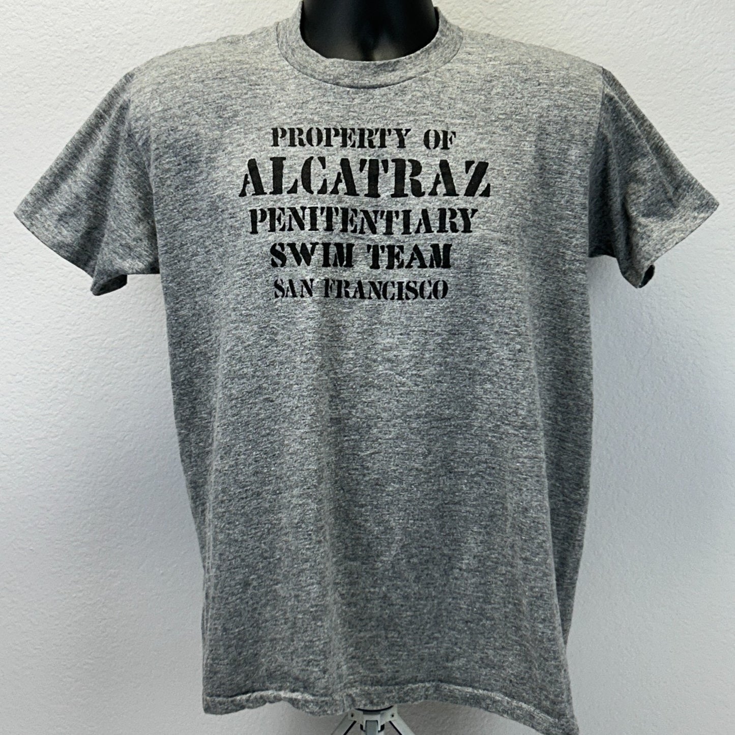 Vintage Alcatraz Swim Team T Shirt Mens L Large Gray 80s Penitentiary Prison