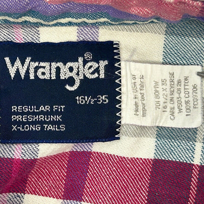 Wrangler 格子法兰绒复古 90 年代珍珠按扣衬衫 中号西部男式紫色