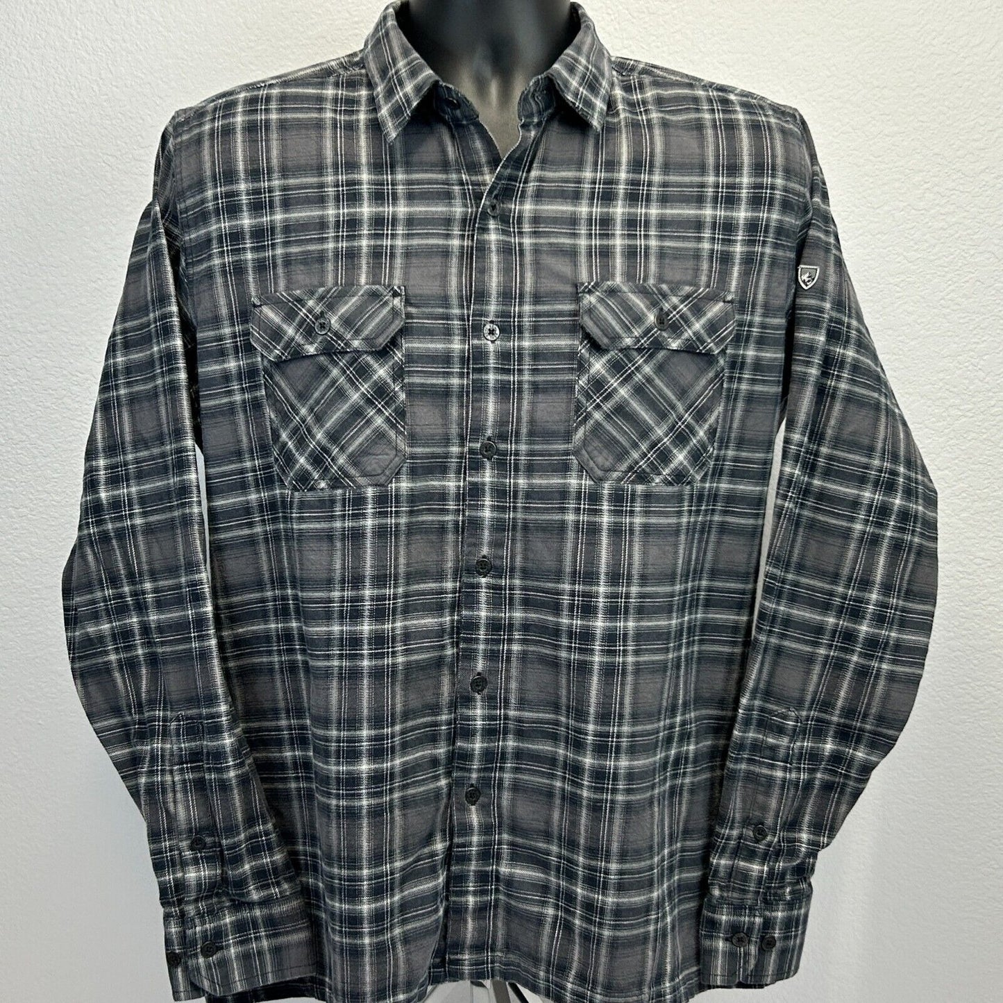 Camisa de franela con botones delanteros KUHL Dillingr de manga larga a cuadros, color gris, para hombre 7186