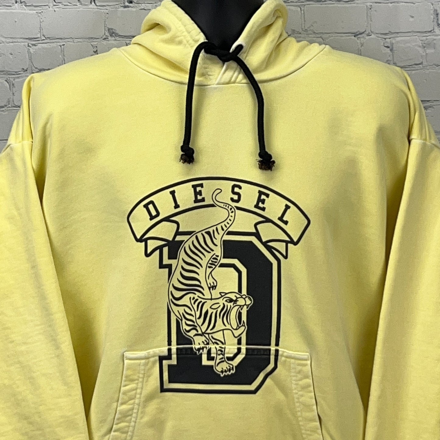 Diesel Tiger Alby B8 Hoodie L Large Yellow Hooded Sweatshirt Long Sleeve Cotton