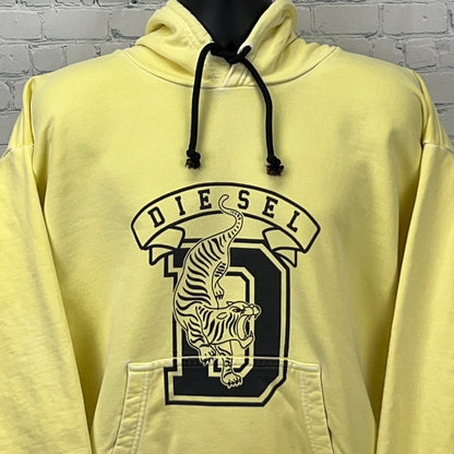 Diesel Tiger Alby B8 Hoodie L Large Yellow Hooded Sweatshirt Long Sleeve Cotton