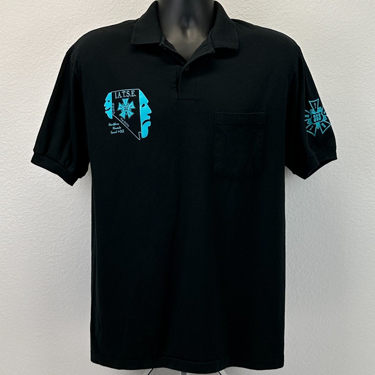 Vintage 90s IATSE Local 363 Nevada Polo Shirt Stagehand Union USA Black M Medium
