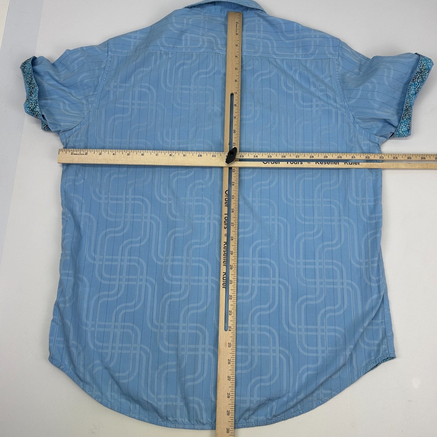 Robert Graham Paisley Button Front Shirt Short Sleeve Blue Mens L Large