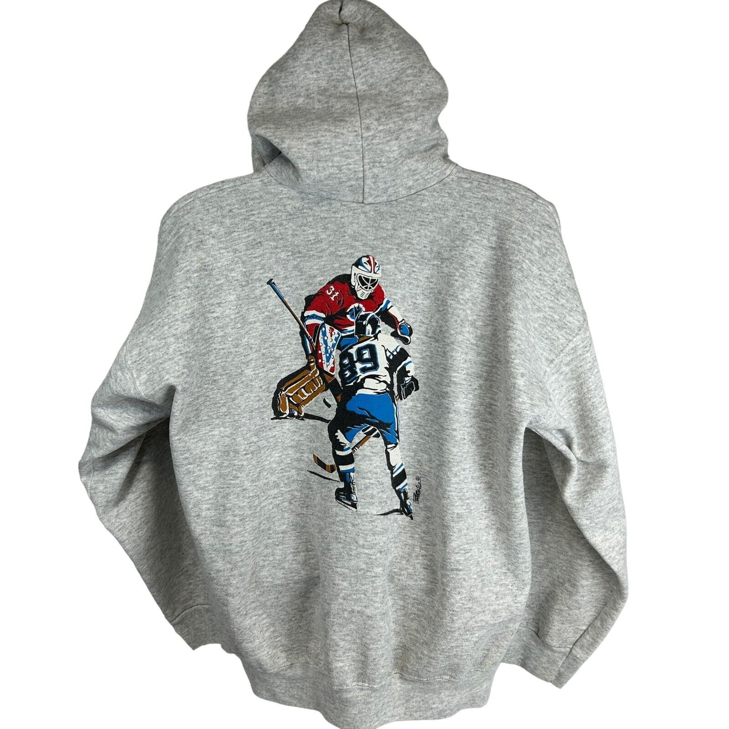 Sudadera con capucha vintage de los años 90 con texto "I Live Hockey", talla XXL, 2XL, color gris, para hombre, fabricada en EE. UU.