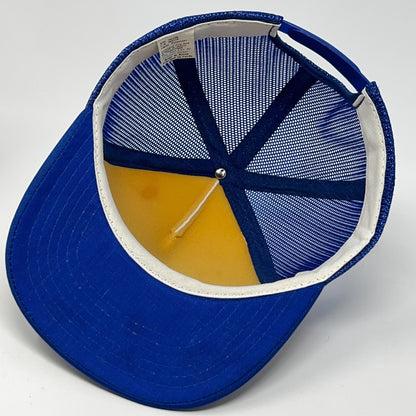 Vintage 80s Concrete Breaking Trucker Hat Baseball Cap Mesh Snapback Blue