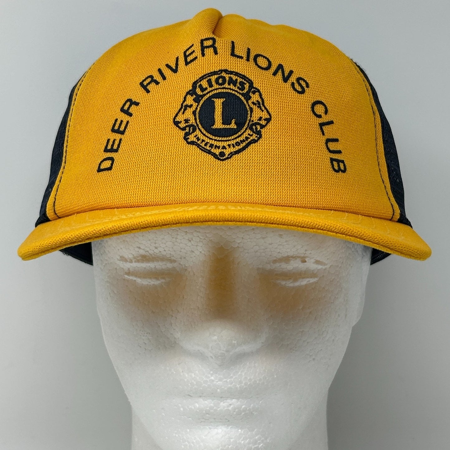 Vintage Deer River Lions Club Trucker Hat Cap Yellow 80s Minneapolis Snapback