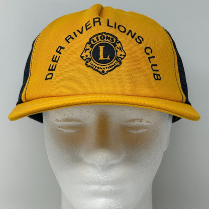 Vintage Deer River Lions Club Trucker Hat Cap Yellow 80s Minneapolis Snapback