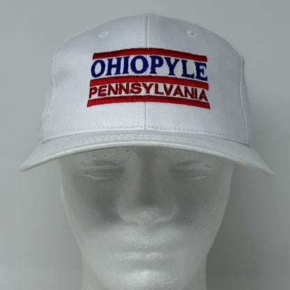 Vintage 90s Ohiopyle Pennsylvania Hat Baseball Cap 3 Bar Line Snapback White