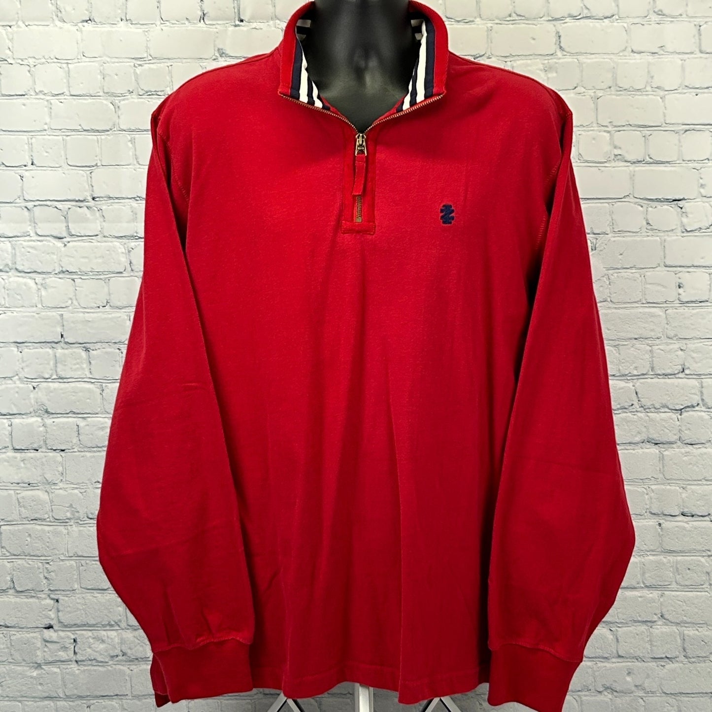 IZOD Quarter 1/4 Zip Sueded Jersey Sweater Long Sleeve Pullover Red Mens L Large - Neon Vintage