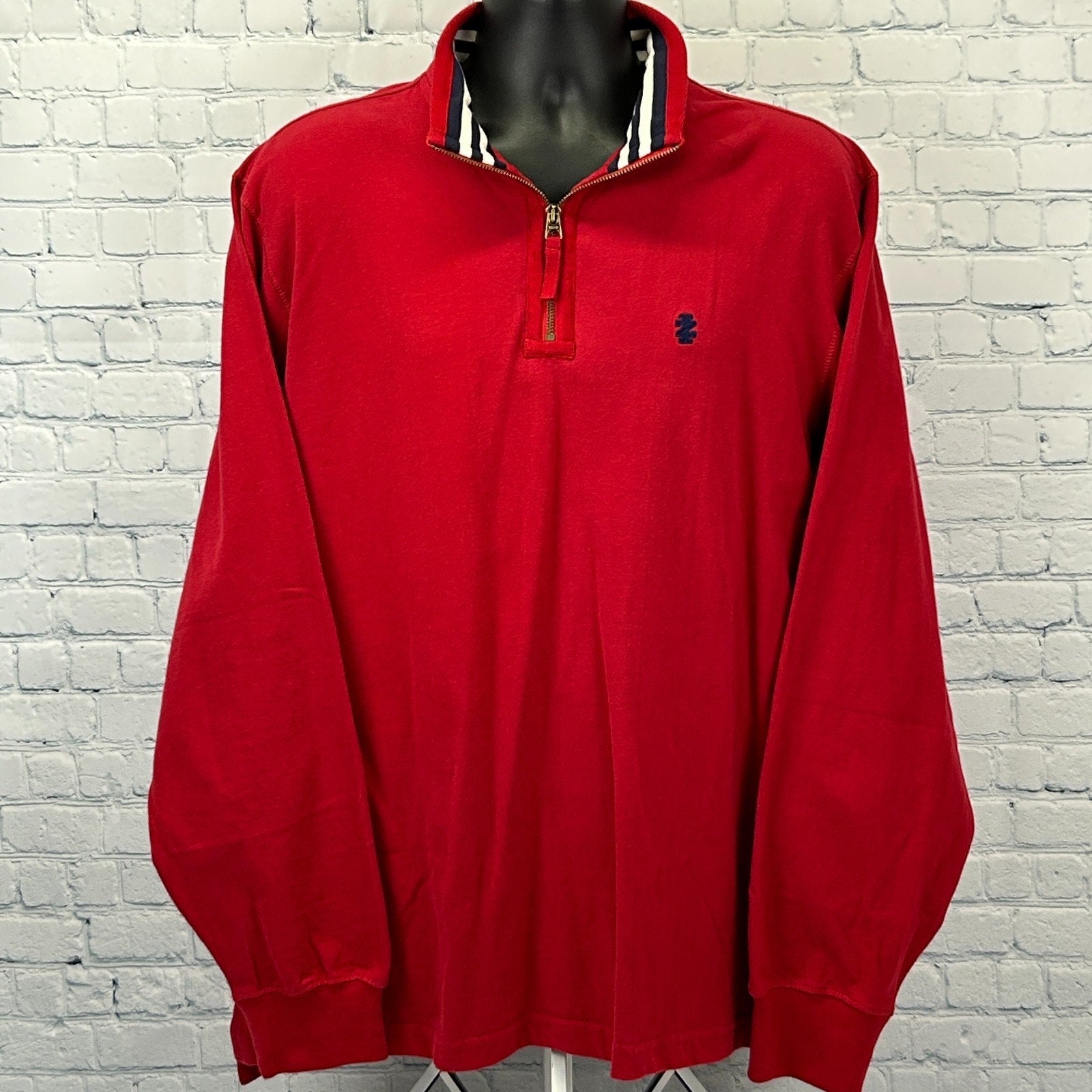IZOD Quarter 1/4 Zip Sueded Jersey Sweater Long Sleeve Pullover Red Mens L Large - Neon Vintage