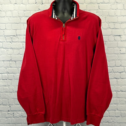 IZOD Quarter 1/4 Zip Sueded Jersey Sweater Long Sleeve Pullover Red Mens L Large - Neon Vintage