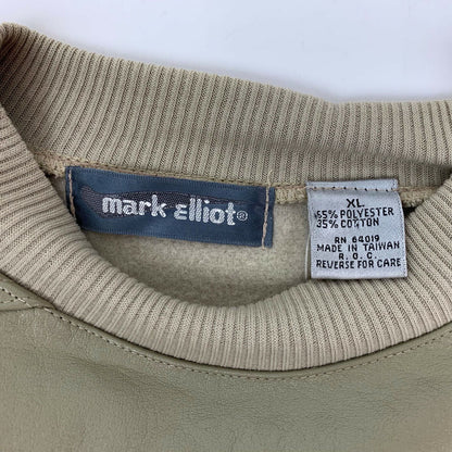 Mark Elliot Vintage 90s Sweater Sweatshirt XL X-Large Leather Accents Mens Beige